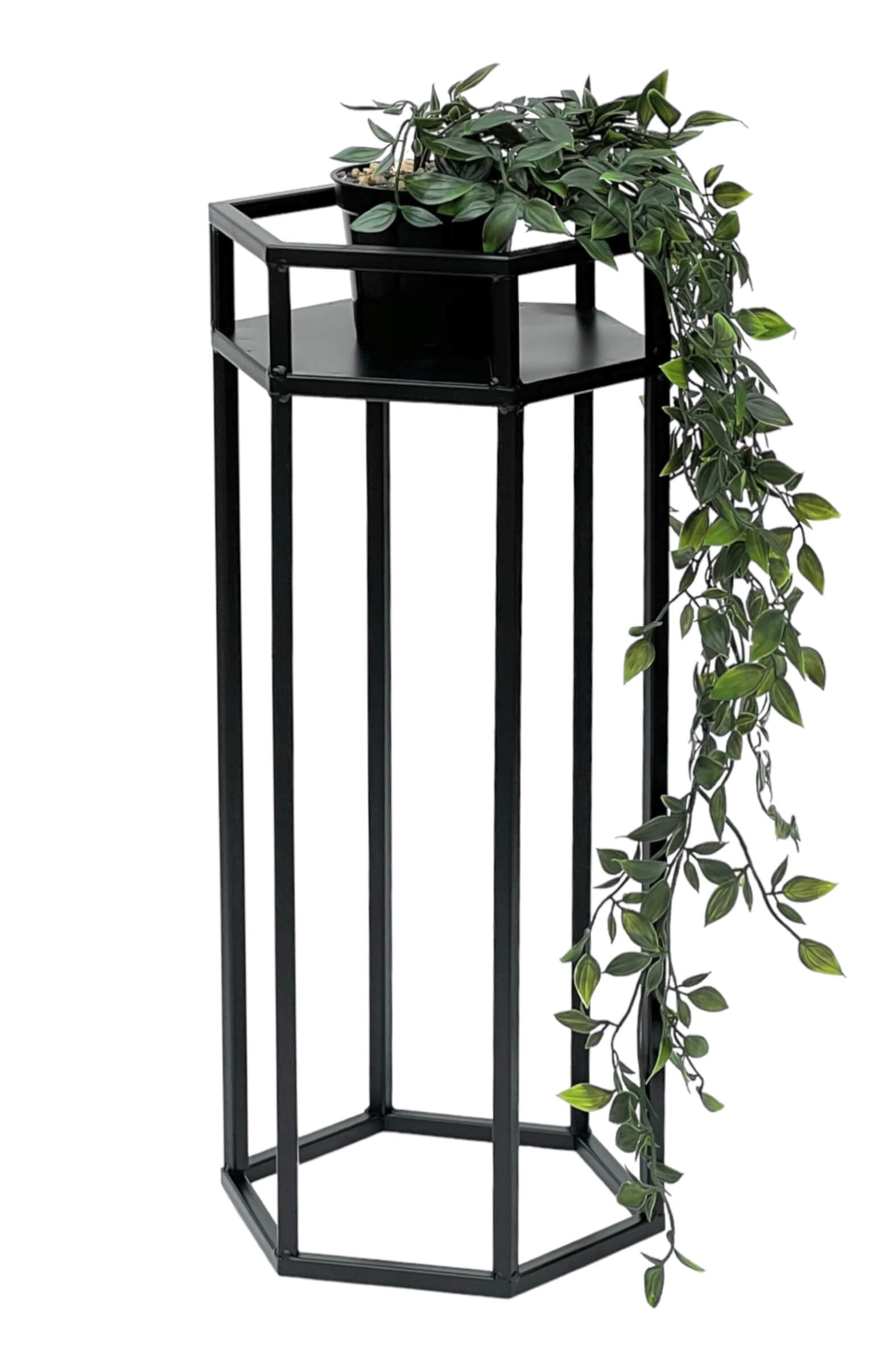 DanDiBo Sgabello Portafiori In Metallo Nero 60cm - Tavolino Moderno A 6 Angoli Per Piante