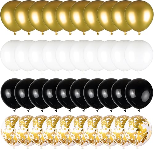 Miniatura 3 de 50 unidades de globos negros, dorados y blancos con globos de confeti de oro metálico y negro de 12 pulgadas para la graduación de la clase, Negro y