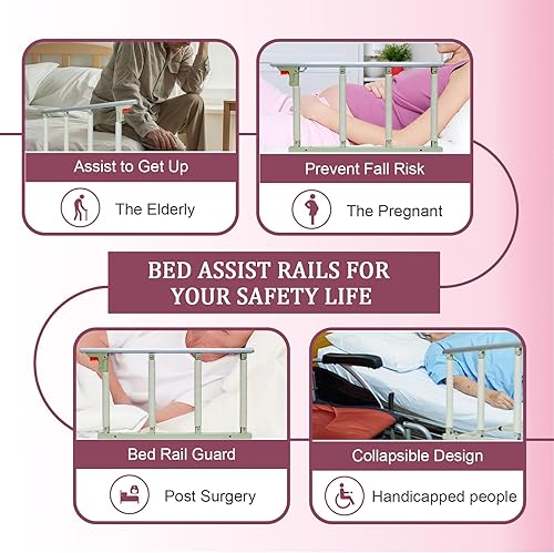 Miniatura 6 de Riel de cama plegable de 30   Rieles de cama de seguridad para adultos mayores (TwinKing, sin herramientas) Soporta 300 libras  Correa