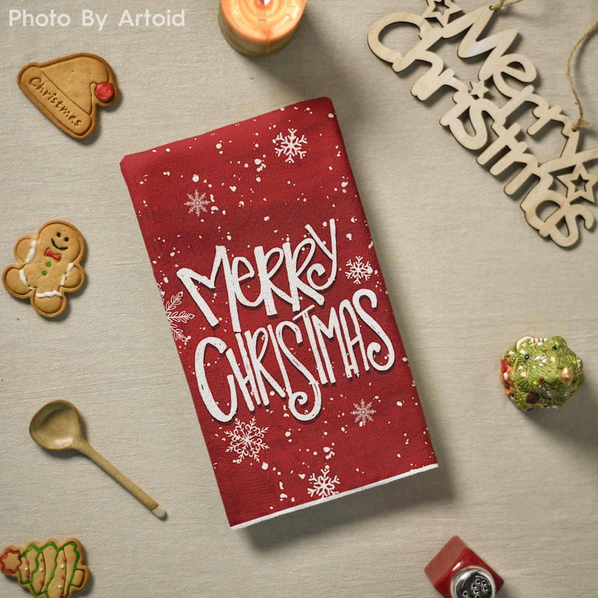 Artoid Mode Snowman Merry Christmas Kitchen Towels Dish Towels, 18x26 Inch Farmhouse Holiday Joy Snowflake Winter Decoration Cleaning Set of 4 - Image 4