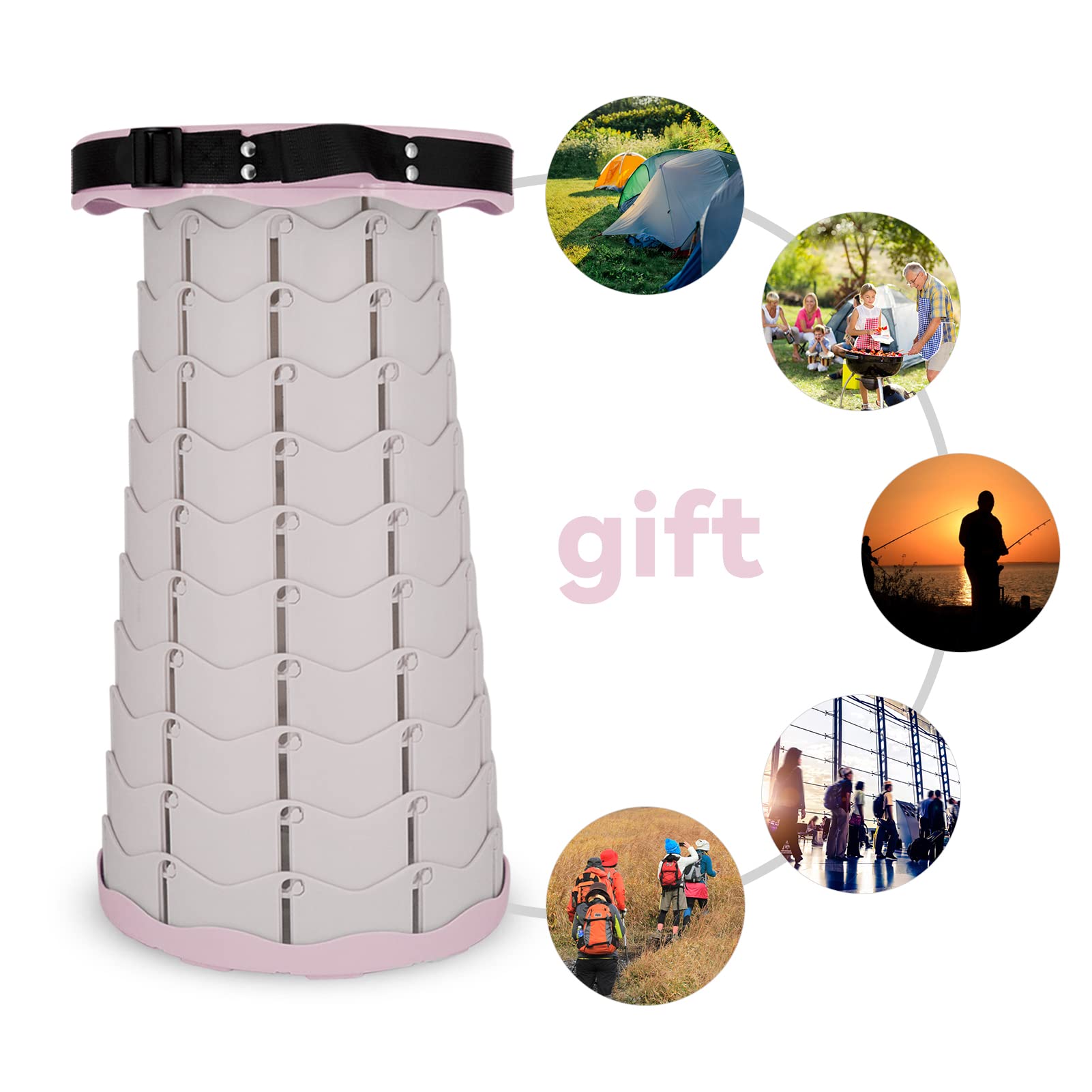 DOSUNO Sgabello Telescopico Portatile, Sgabello Pieghevole Sgabello Leggero da Campeggio, Sgabello da Campeggio Regolabile 420lbs Sgabello Retrattile per Campeggio all'aperto Barbecue Pesca,Rosa