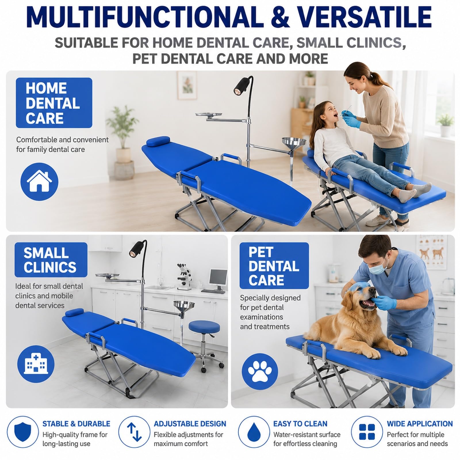Poltrona Odontoiatrica Portatile in Acciaio Inossidabile, Poltrona Mobile Pieghevole, Schienale Regolabile da 110° a 180°, per Ospedali e Cliniche, Portata Massima 660 Lbs(Red)