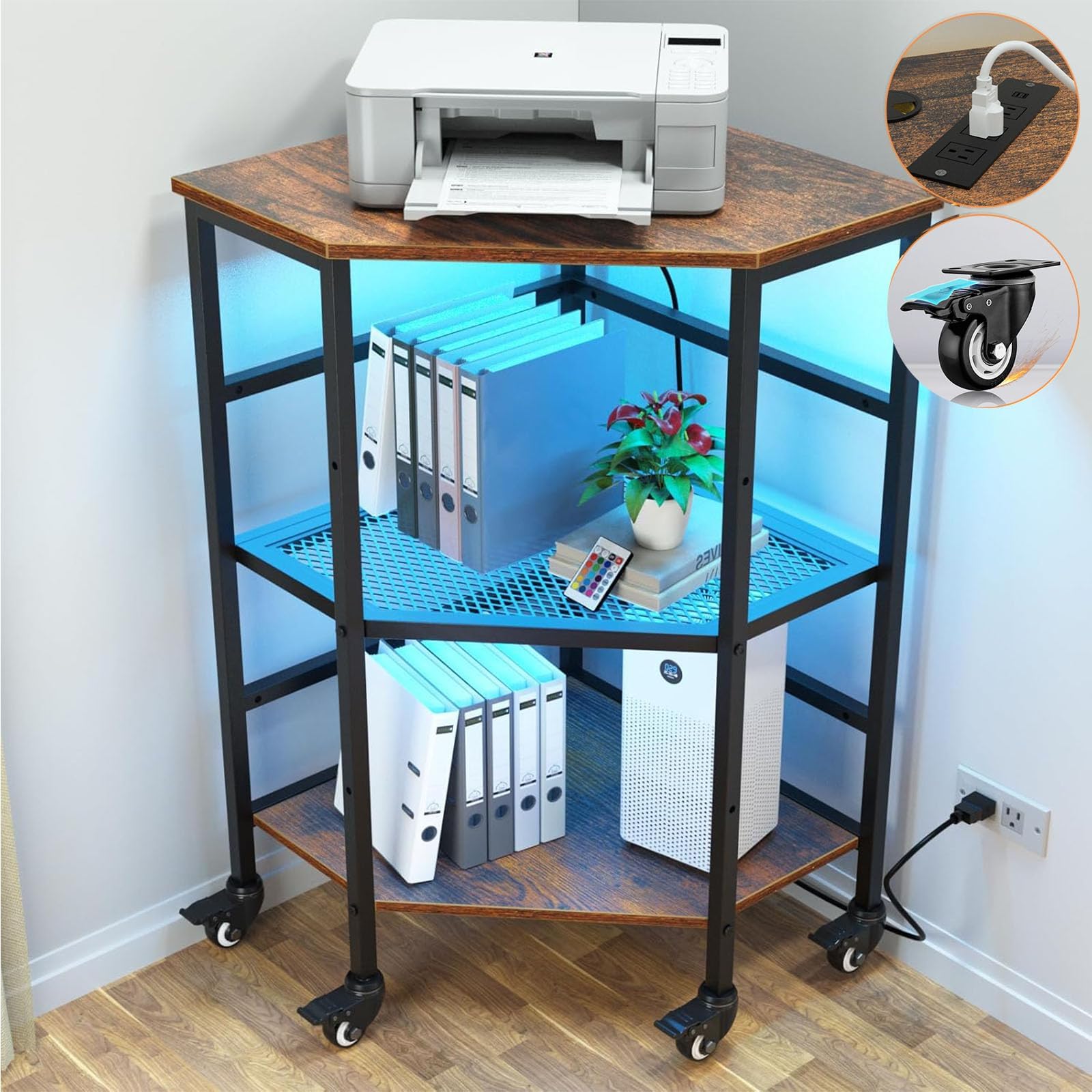 Amazon.com: HAIOOU Corner Printer Stand Table with LED Lights ...