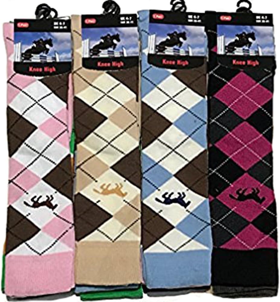 6 X Pairs Women's Argyle Horse Design Horse riding Socks Ladies Knee high Socks