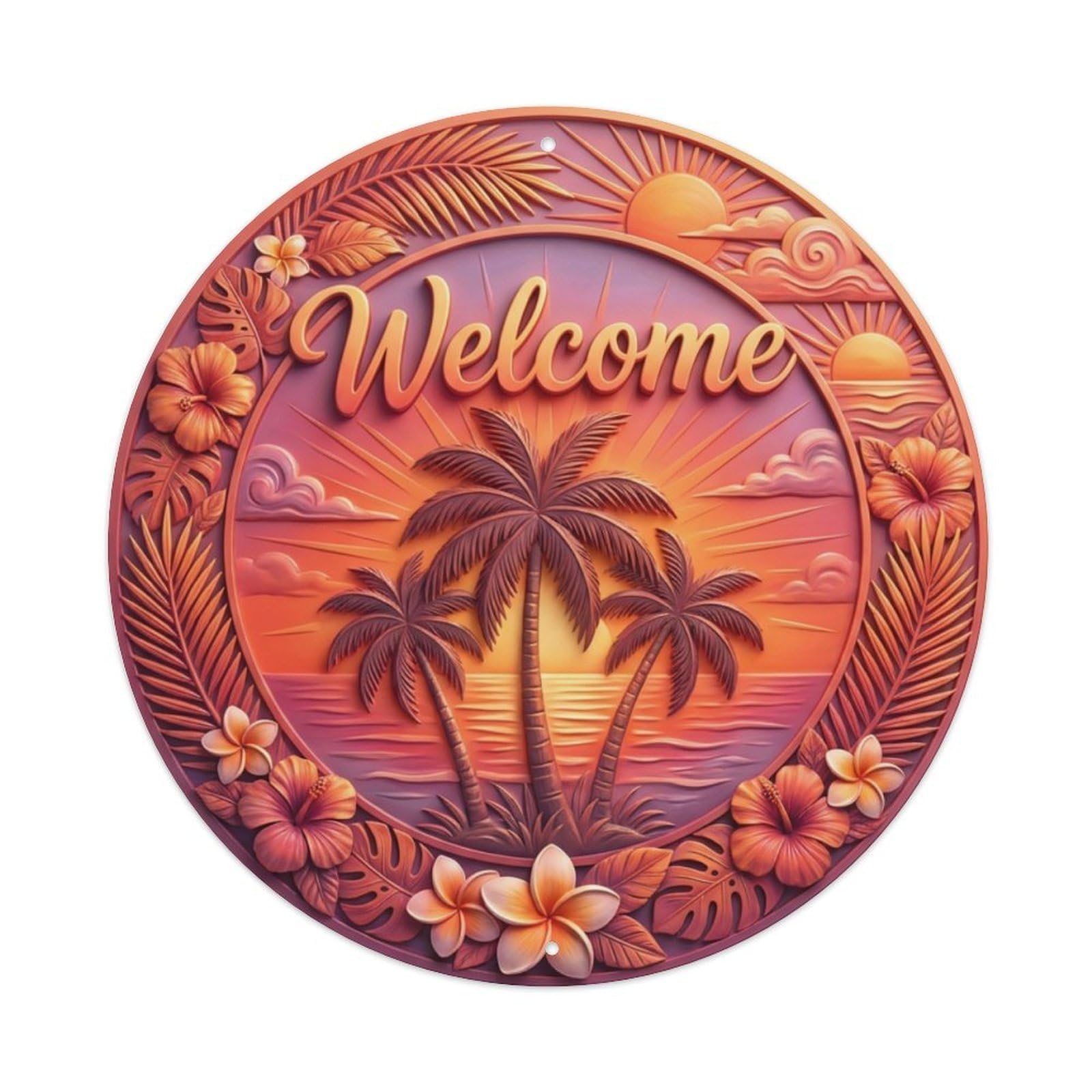 Metal Tin Sign Tropical Sunset Welcome Golden Paradise