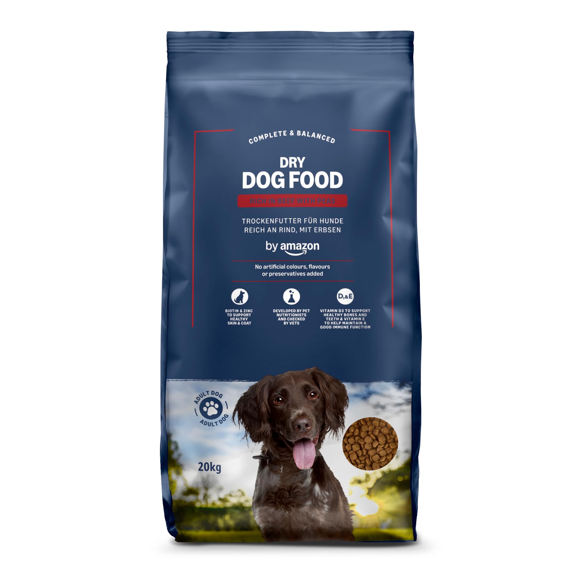 by Amazon - Croquettes complètes pour chien adulte, Boeuf aux Petits Pois, 20kg, lot de 1