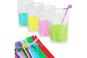 Adult 100 Pack Reusable Drink Pouches with Straws