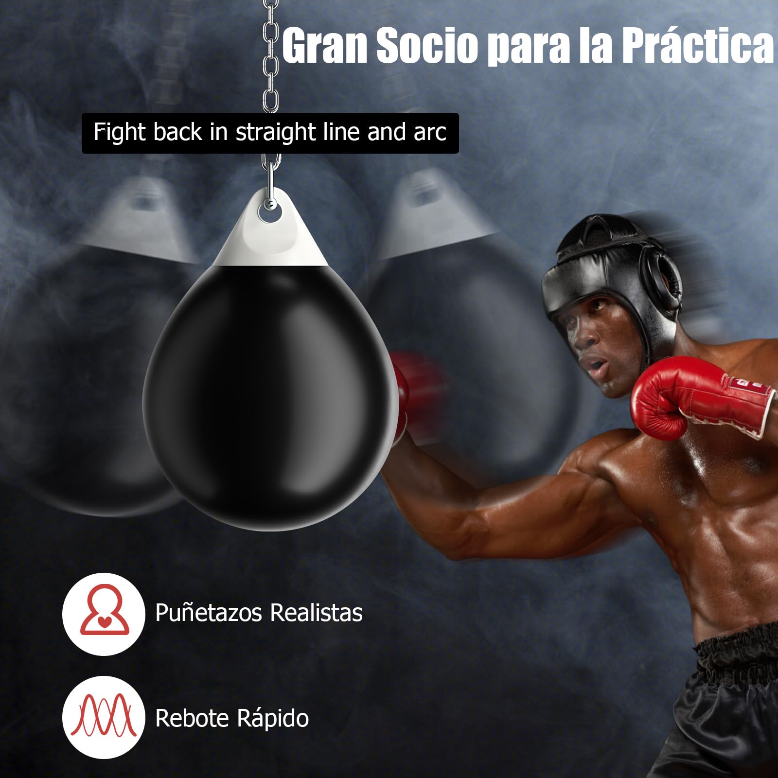 GYMAX Saco de Boxeo de Agua 45 cm 50 kg Cadena Metálica Ajustable