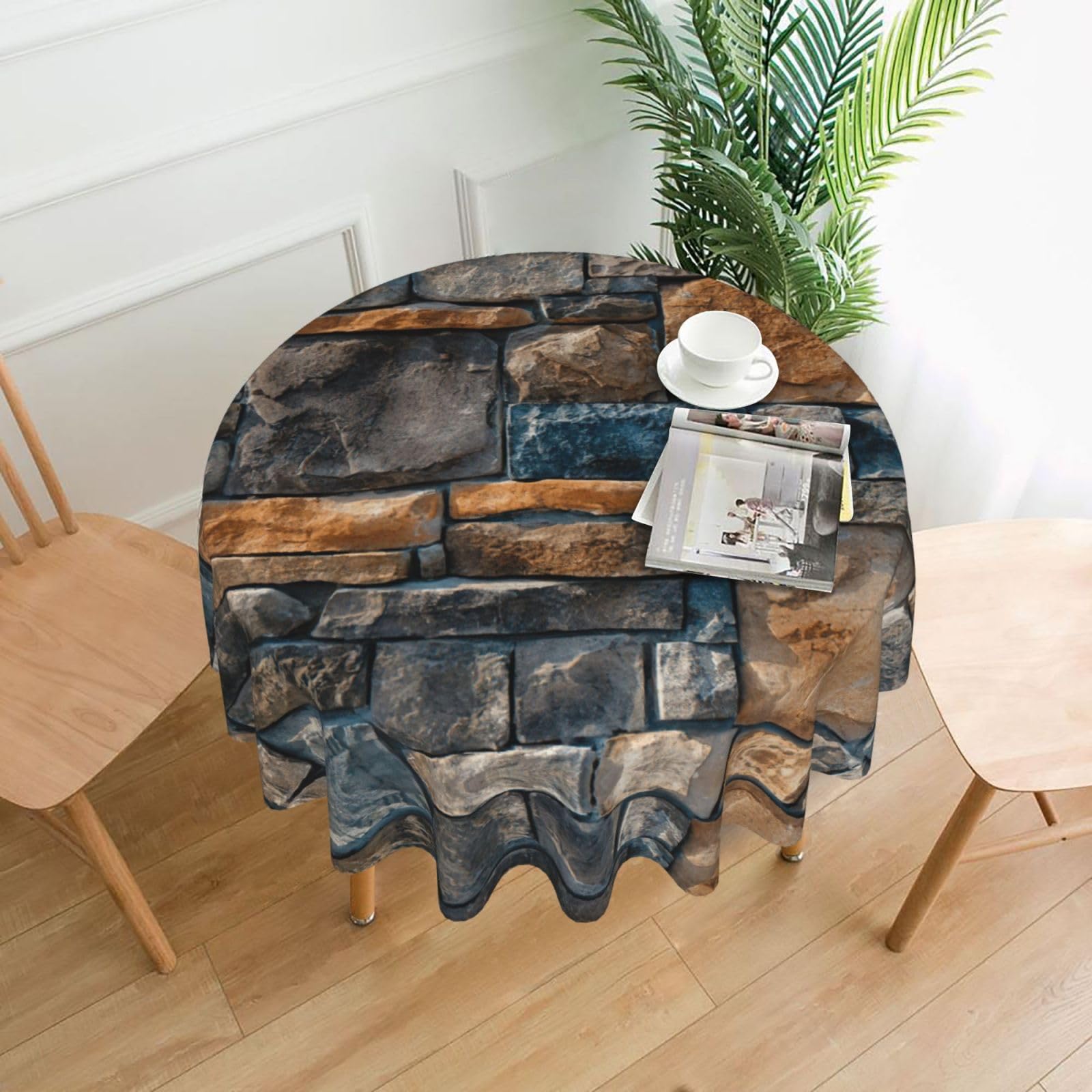 SDEGTHO Colorful stone Print Modern Retro Round Tablecloth 60in Polyester Fabric Cover for Party Dining Table Washable