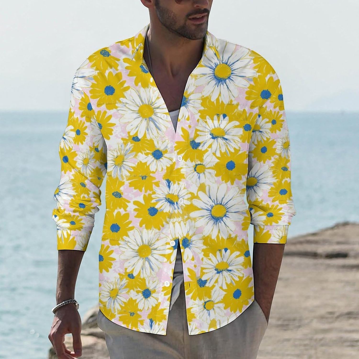 Men's Casual Button Down Shirts Lapel Pocket Long Sleeve Shirt Regular Fit