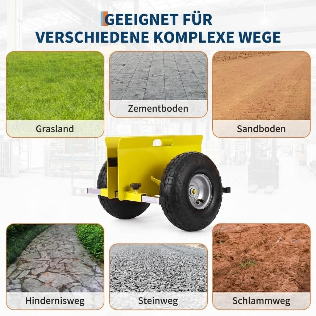 Plattenwagen Platten-Dolly 272 kg Tragkraft Verstellbarer Gipskarton Transportwagen Sperrholz Dolly 25 cm Gummireifen All-Terrain Transport Für Gipskartonplatten Türen, Gelb