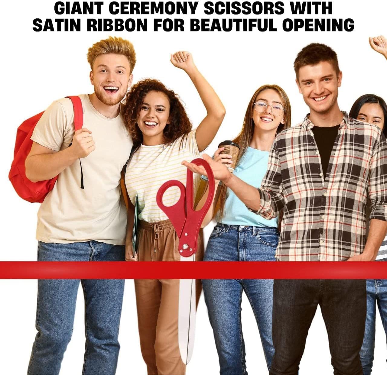 Red Ribbon Cutting Ceremony Kit – 25" Giant Scissors for Special Events Large Scissors Ceremonial with Red Ribbon Grand Opening Shears for Inaugurations Theater Performances