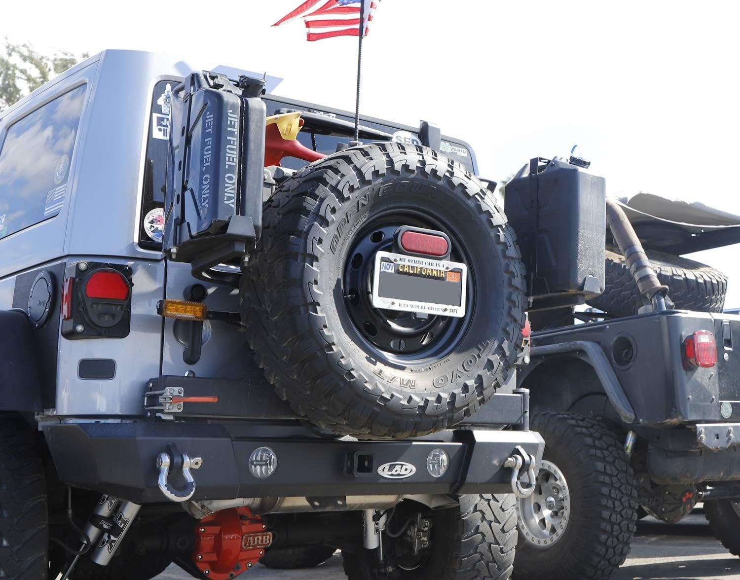 iJDMTOY Rear Spare Tire Mount License Plate Relocator Bracket w/ 12-SMD LED License Plate Light Compatible With Jeep 2007-2017 Wrangler JK