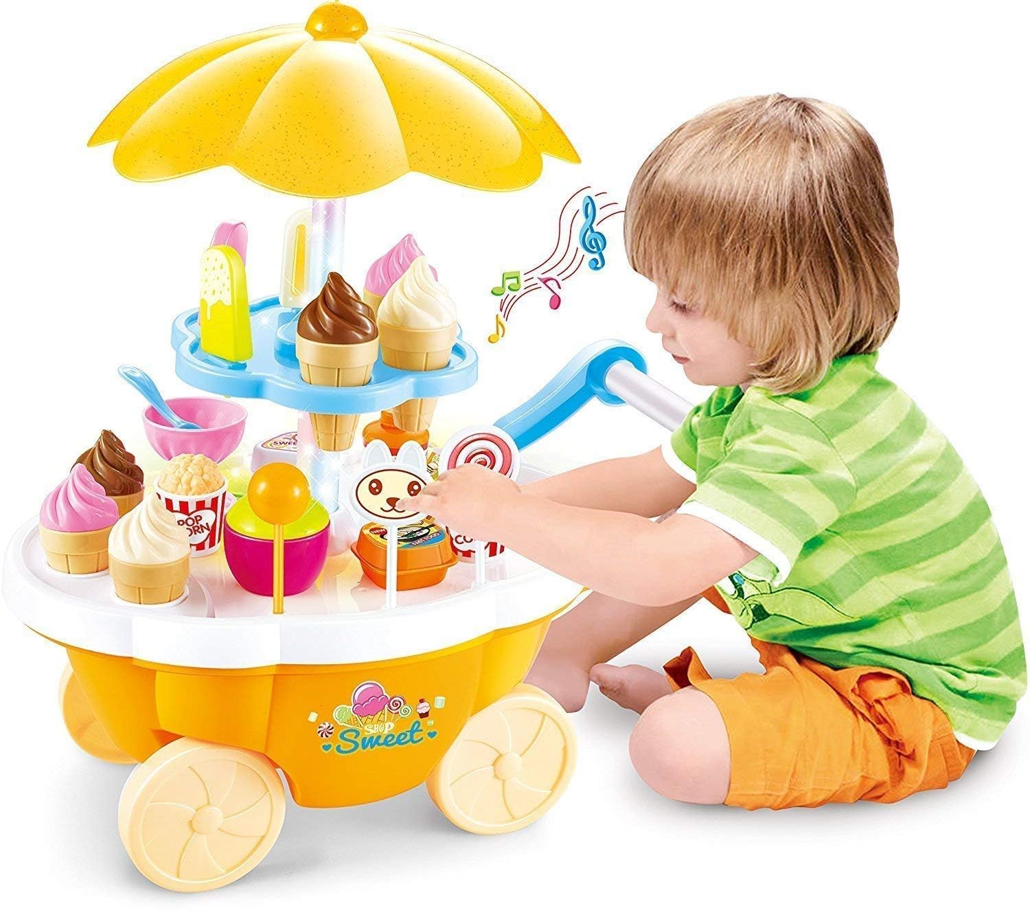 Tirth Tex Ice Cream Toy Cart Play Set for Kids 39 Piece Pretend Play Food - Ice-Cream Trolley Truck Without Music & Lighting - Great Gift for Girls and Boys Ages 3 - 12 Years Old (Yellow) (B0CG92ZF4H) Amazon Price History, Amazon Price Tracker