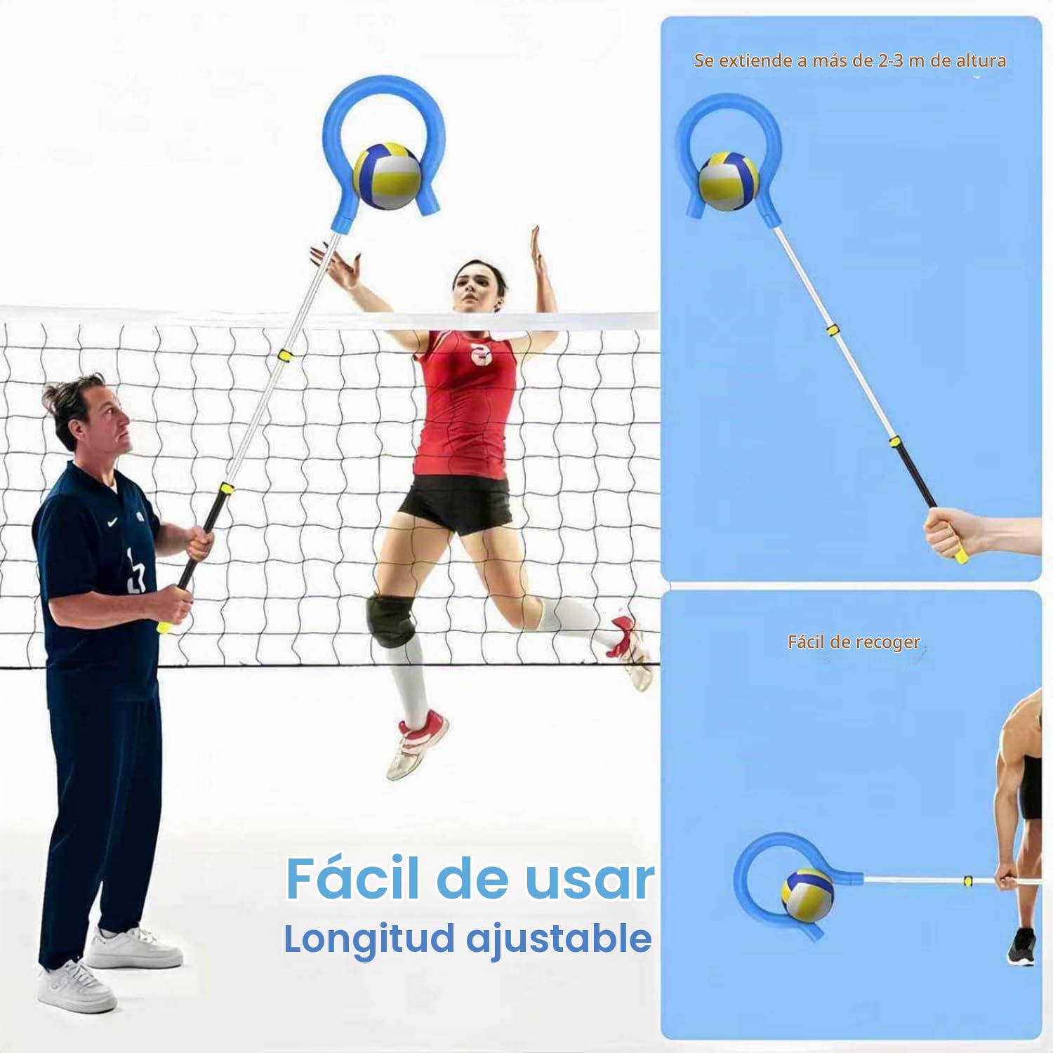 Entrenador de pinchos de voleibol,equipo de entrenamiento de golpeo duradero y ligero con gancho de signo de interrogación,Sujeta la Pelota para Ejercicios de saque o golpeo con sensación Real