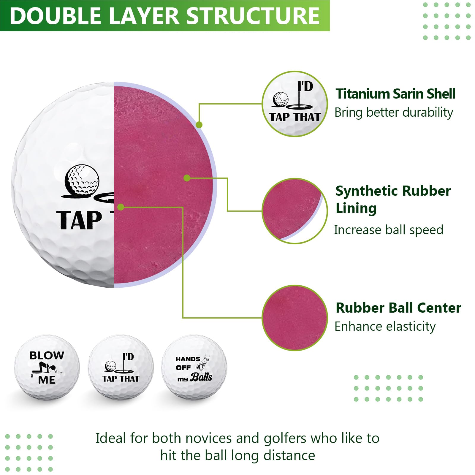 Threan 3 Pcs Golf Ball Gift Set Funny Novelty Golfer Present for Men Birthday Dad Golfing Fan One Standard Size Unit