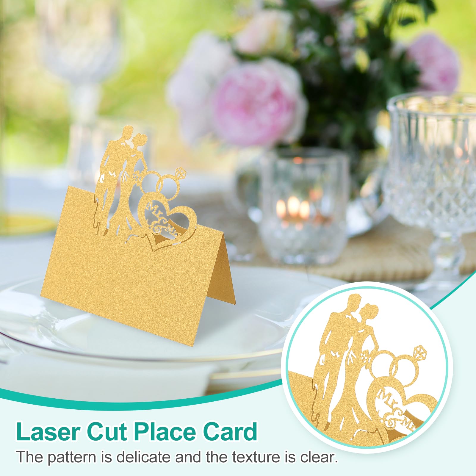 PATIKIL 50Pz Segnaposto per Matrimonio, Cartellini Segnaposto Comunione Eleganti Forma Tenda Cavi Traforati Laser Pieghevole per Allestimento Tavolo Buffet Ricevimento, Oro