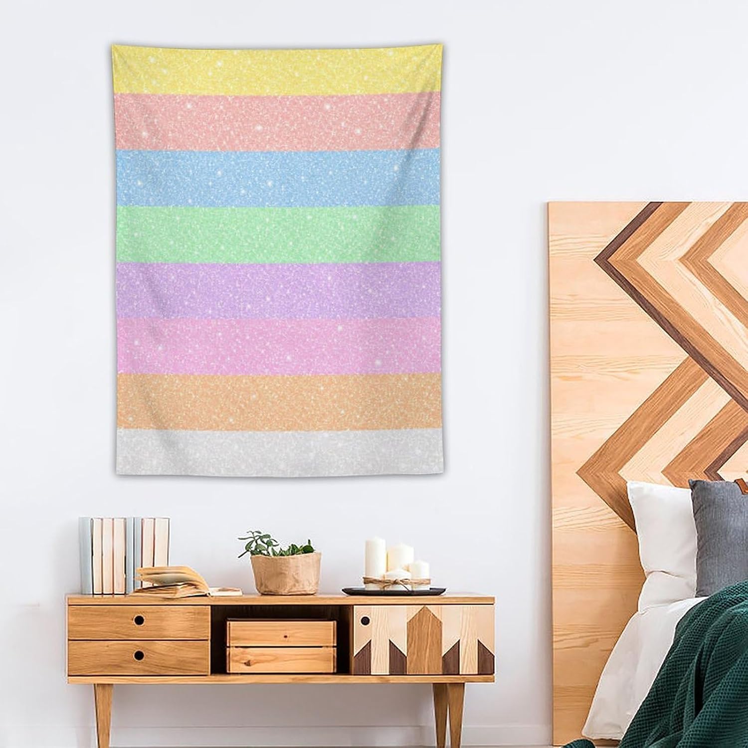 Bozfoxa Wall Tapestry for Bedroom Living Room Dorm Decor Pastel Soft Stripe