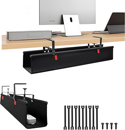 Miniatura 8 de Organizador de cables sin taladrar debajo del escritorio, organizador de cables de 48 pulgadas para mesa, bandeja de cables de montaje de