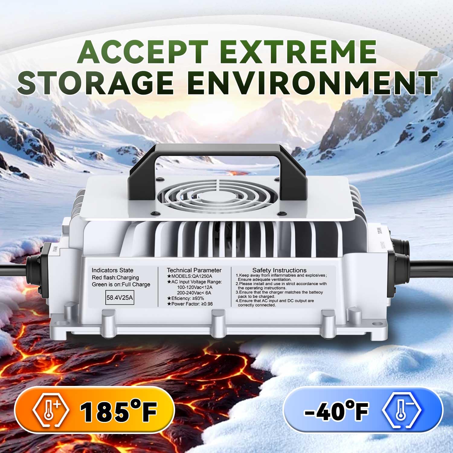 Caricabatterie LiFePO4 da 58,4V 25A per caricabatteria al litio ferro fosfato da 48V (51,2V) con ricarica rapida protegge la batteria