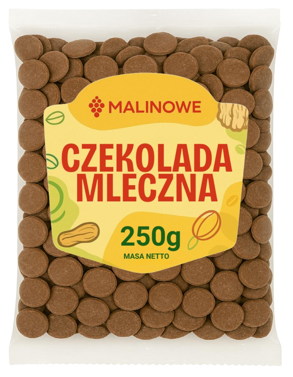 Malinowe CZEKOLADA MLECZNA 250g Czekolada Deserowa Kaletki