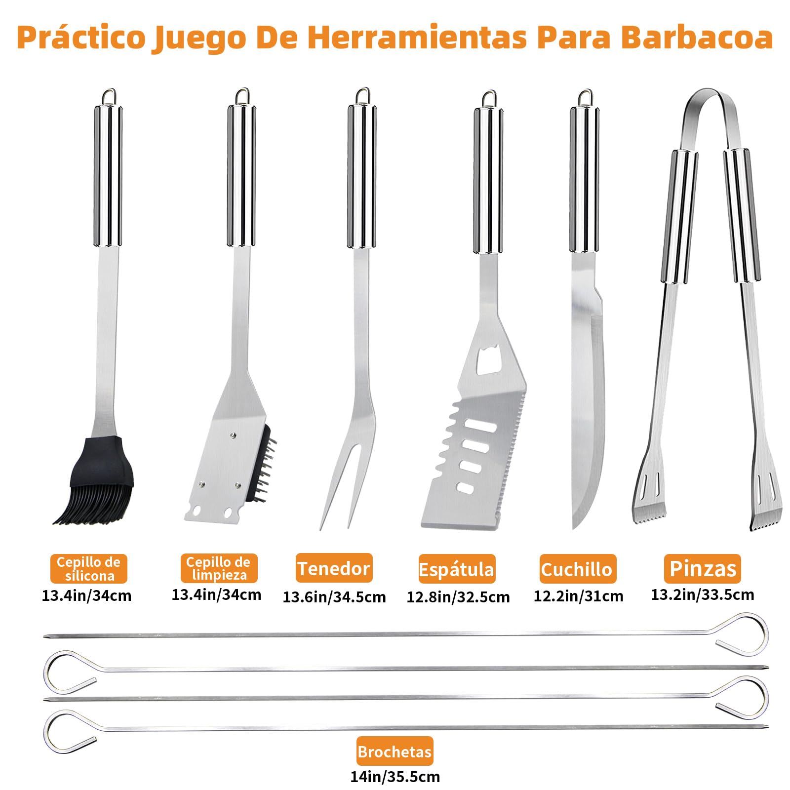 11Pcs Juego de Utensilios de Barbacoa Profesionales de Acero Inoxidable - Kit Práctico Con Bolsa Portátil - Herramientas Para Parrilla y Camping Picnic Exterior