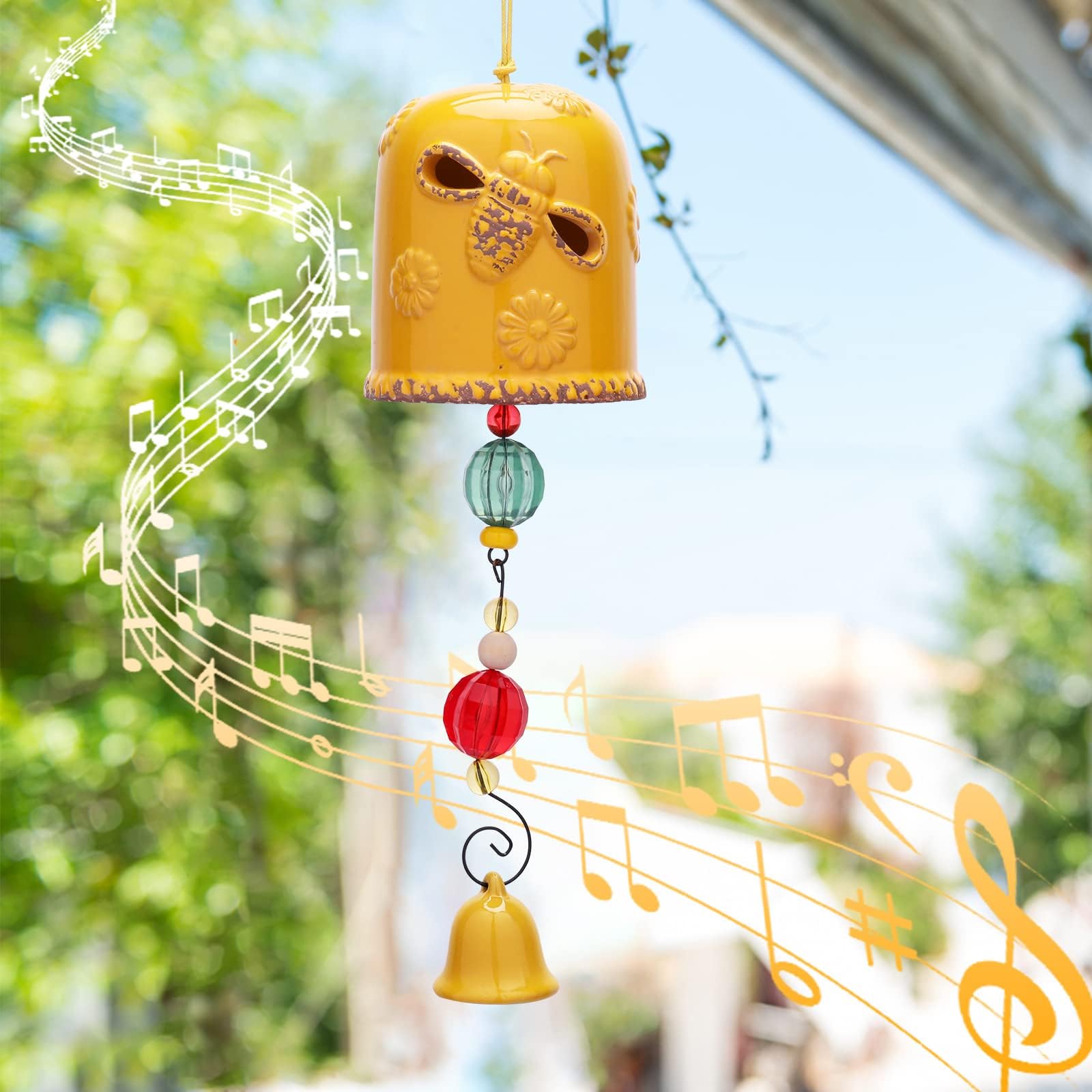 TROGN Owl Wind Chimes Unique for Outside Ceramic Deep Tone Wind Chimes Set of 2