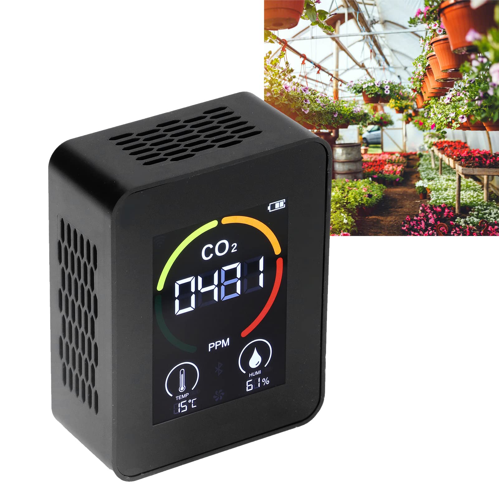 Détecteur de CO2, Capteur de CO2 400~5000PPM avec étalonnage Automatique, Capteur d'humidité de la Température avec Affichage Numérique (Noir)