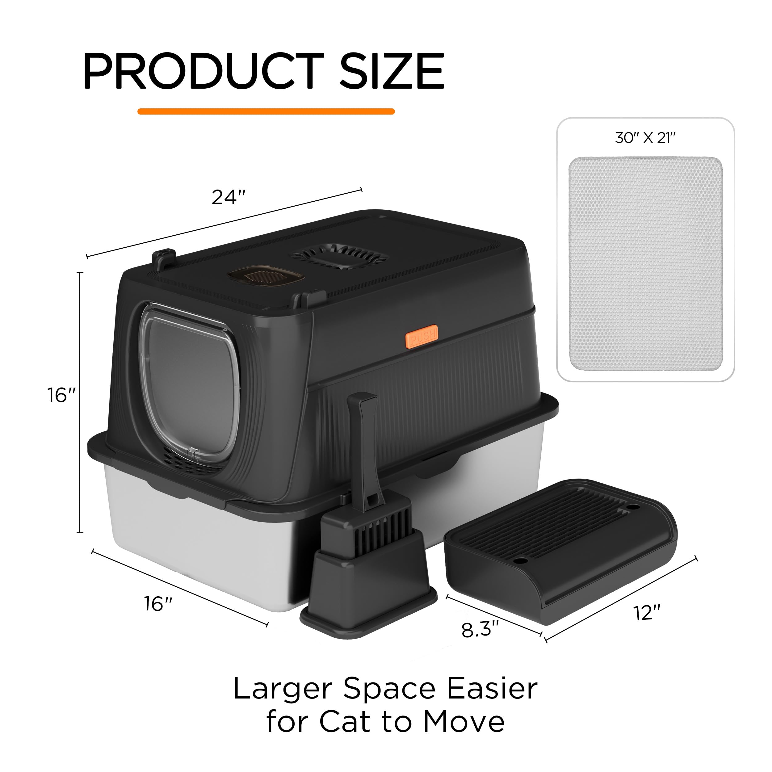 PEMATAR Stainless Steel Cat Litter Box, XL Cat Litter Box For Big Cats, Extra Large