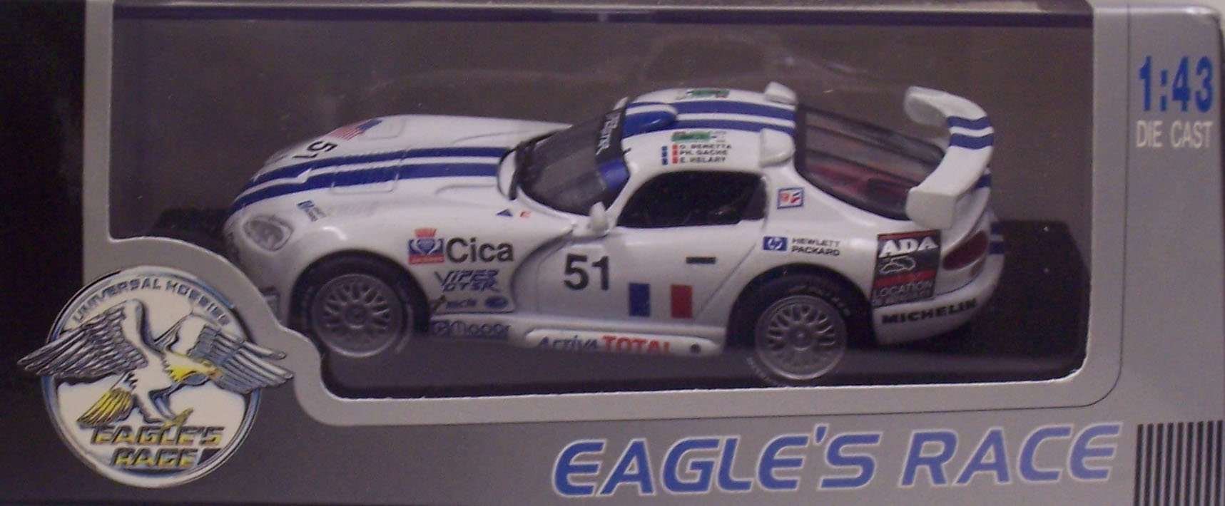 Eagle's Race 3605 1996 Dodge Viper Coupe GTS R151 Le Mans #51 - White with Blue Stripes - Legend Series - 1:43 Scale Diecast