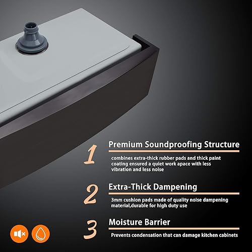 Miniatura 9 de Fregadero de granja de 33 x 22 pulgadas de acero inoxidable negro con delantal frontal de un solo cuenco de 10 pulgadas de profundidad con estación