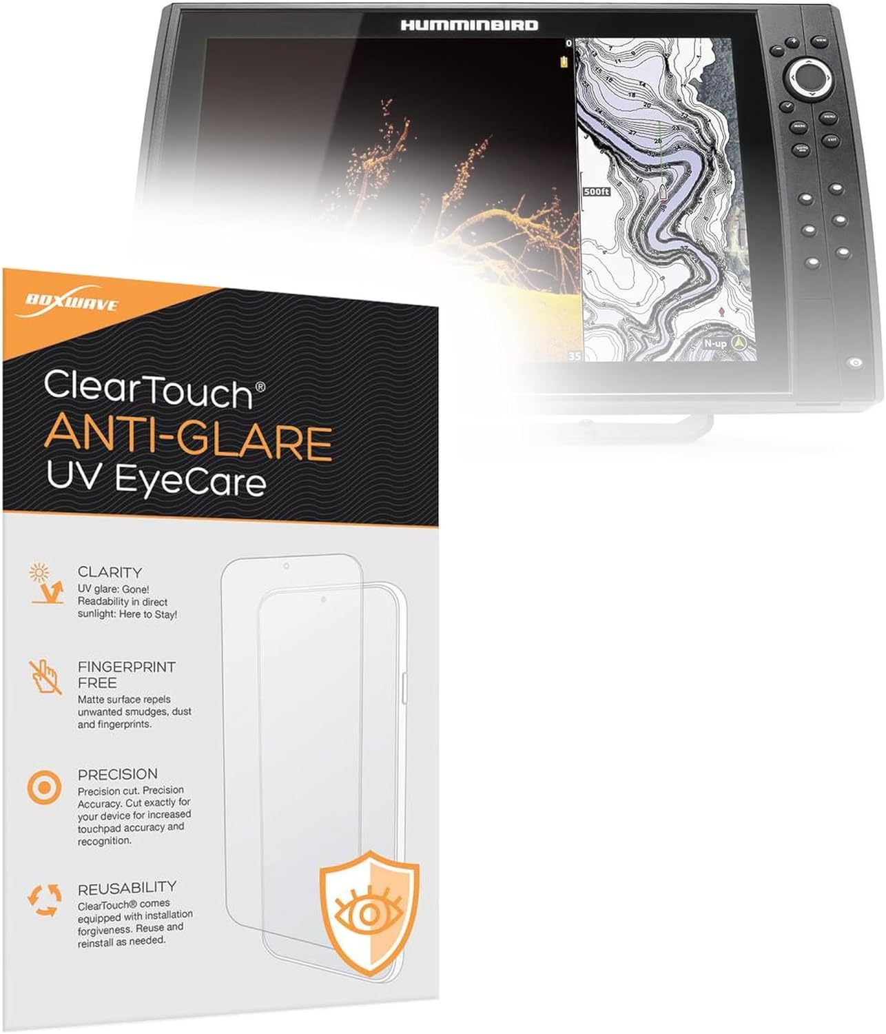 BoxWave Screen Protector Compatible with Humminbird Helix 15 Chirp MEGA DI+ GPS G4N CHO - ClearTouch Anti-Glare Anti-UV EyeCare (2-Pack), Filters Out Harmful Blue Light Reduce Fatigue