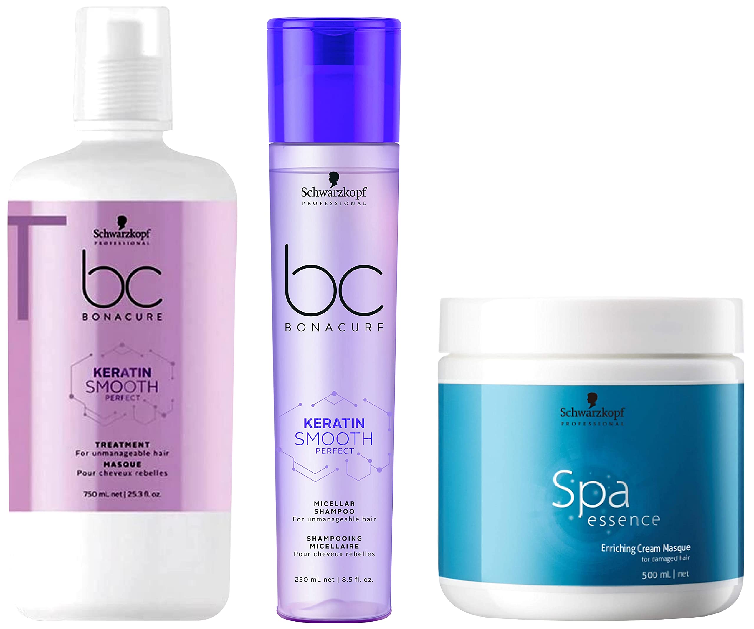 Schwarzkopf Professional BC Keatin Treatment&Schwarzkopf Professional Bonacure Keratin Micellar Shampoo | For Frizzy Hair | 250 Millilitres&Schwarzkopf Professional Spa Essence Enriching Masque