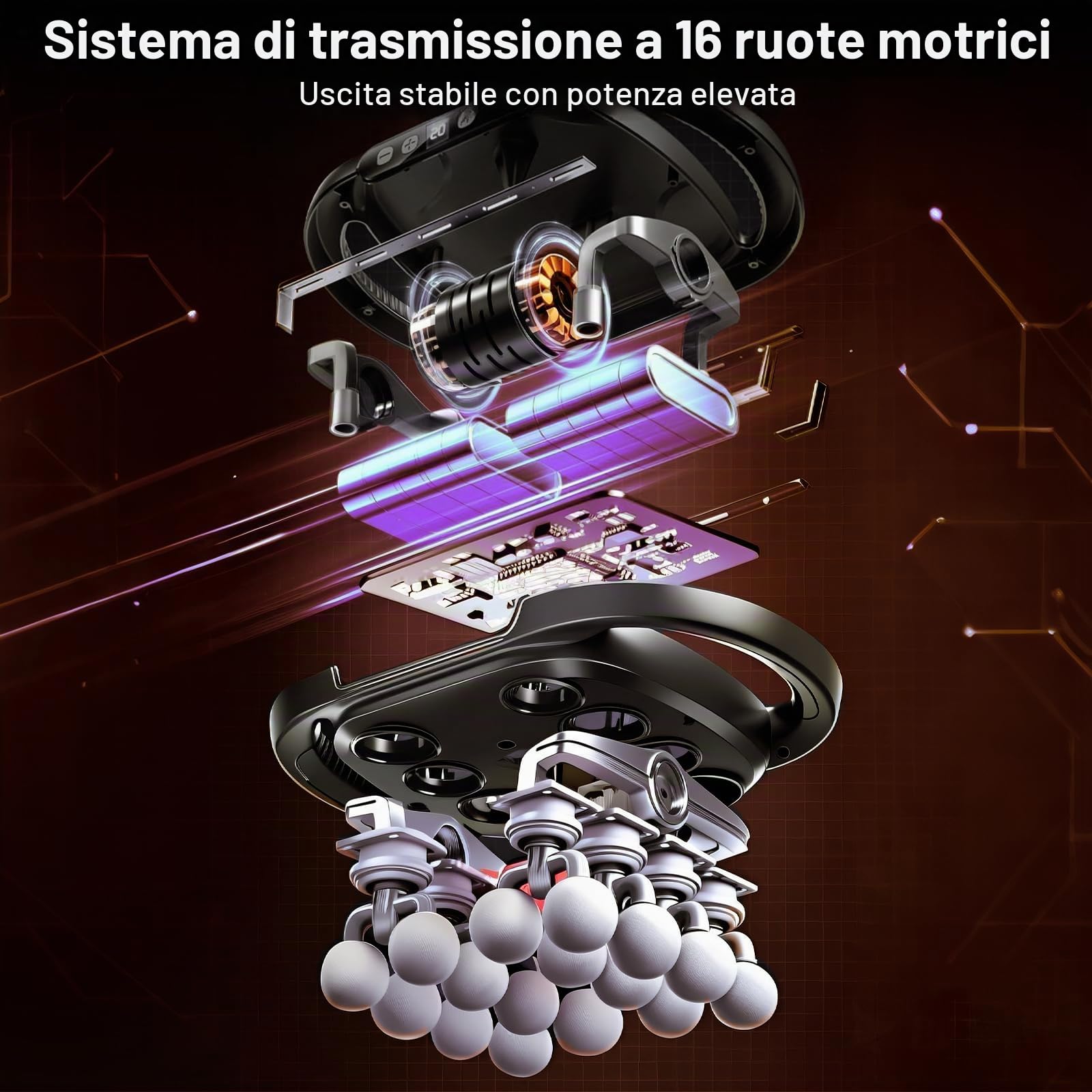 Pistola Massaggio Muscolare con Luce Rossa, 16 Teste Massaggiatore Muscolare Elettrico con 9 modalità e 30 velocità Regolabili, per Alleviare la Tensione Muscolare e L'affaticamento per Schiena Gambe