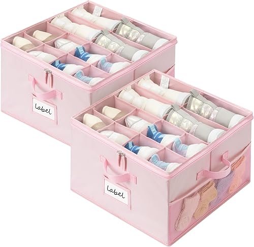 GRANNY SAYS Organizador de zapatos para armario, se adapta a hasta 8 pares, paquete de 2 contenedores de almacenamiento de zapatos con bolsillo