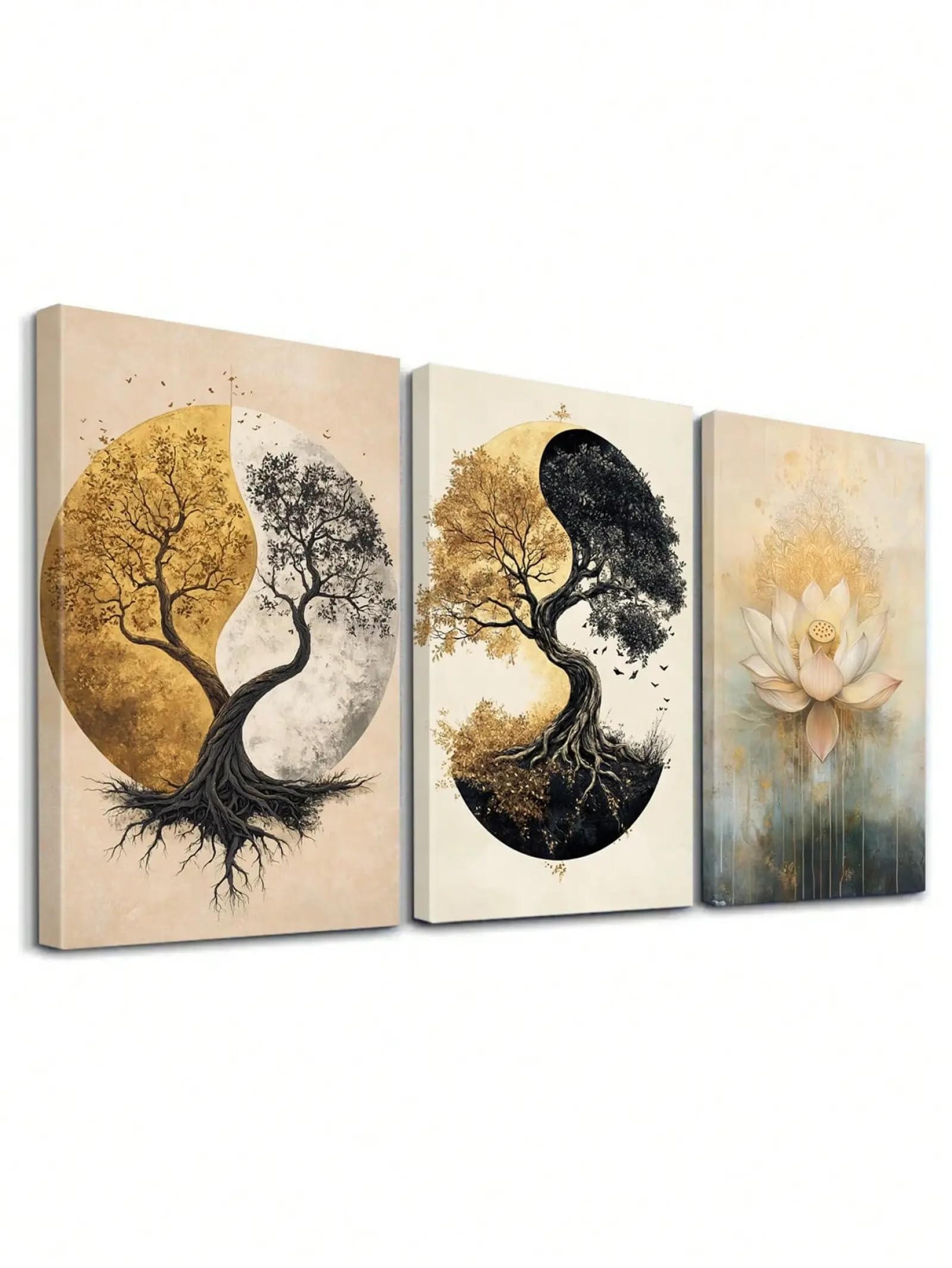 Cadre 80 x 120 cm x 3 triptyque moderne fleur de lotus - 8