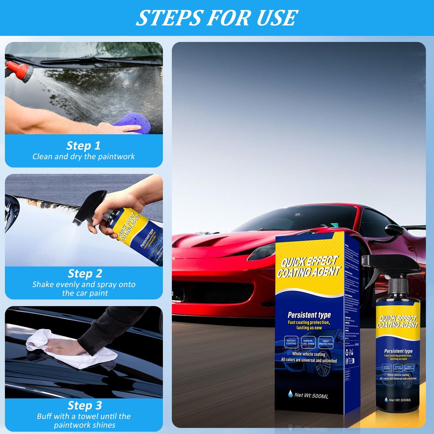 Advanced Car Quick Acting Coating Agent Spray,16.9 Oz Advanced Quick Effect Coating Agent,Car Coating Spray,2026 New Quick Effect Coatings Agent,Coat Car Wax,Cars Scratch Wax Coating Sprays(500ML) - Image 7