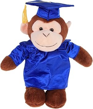 Plushland Monkey Plush Stuffed Animal Toys Present Gifts for Graduation Day, Personalized Text, Name or Your School Logo on Gown, Best for Any Grad School Kids 8 Inches Royal