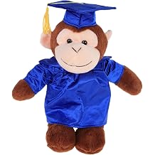 Plushland Monkey Plush Stuffed Animal Toys Present Gifts for Graduation Day, Personalized Text, Name or Your School Logo on Gown, Best for Any Grad School Kids 8 Inches Royal