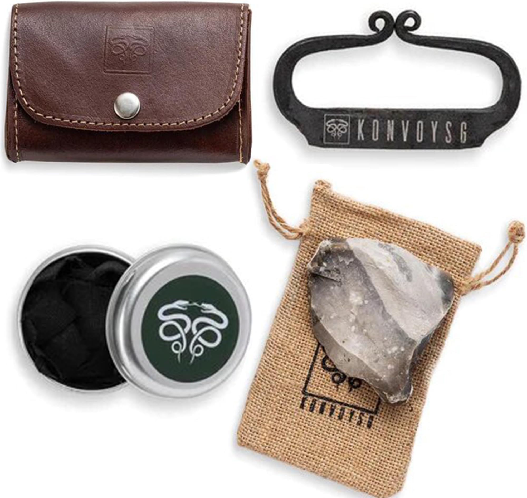 – The Artisan Heritage Fire Kit – Hand-Forged Carbon Steel & English Flint in a Premium Top-Grain Leather Pouch