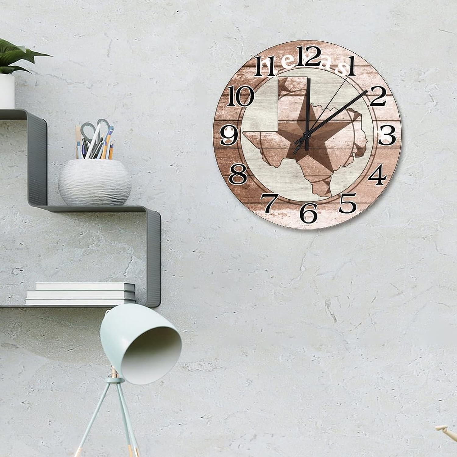 Rustic Wall Clock Western Texas Star Clock Retro Weathered Boards Texas Map 15 Inch Wooden Wall Clocks Battery Operated Silent Home Decor Wall Decor for Bedroom Living Room Kitchen School Office