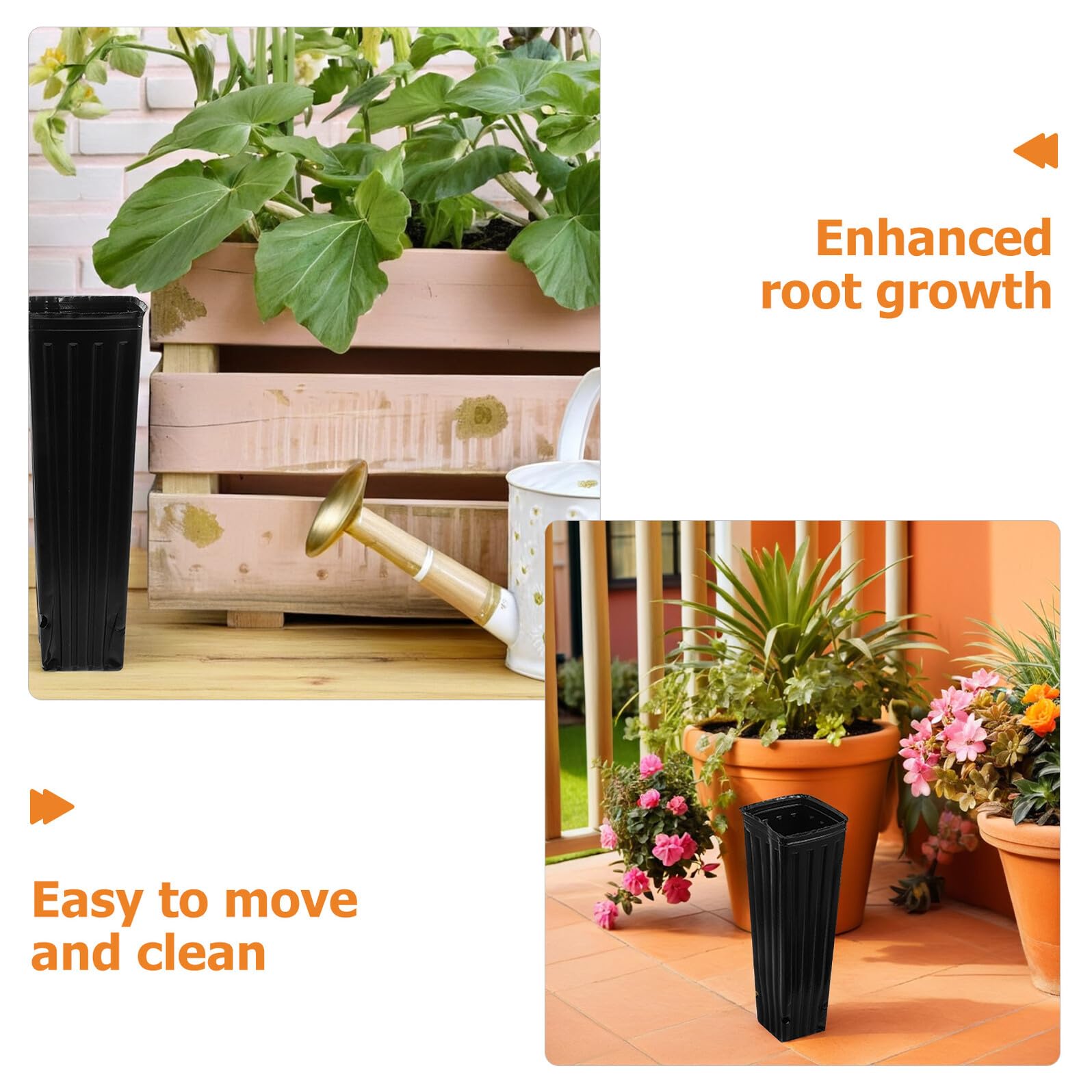 Pots de Pépinière Profonds Noirs en Plastique 10X30 CM Lot de 80 Pots Rectangulaires pour Semis Culture de Fleurs Légumes et Plantes D’Intérieur Drainage Intégré Réutilisable