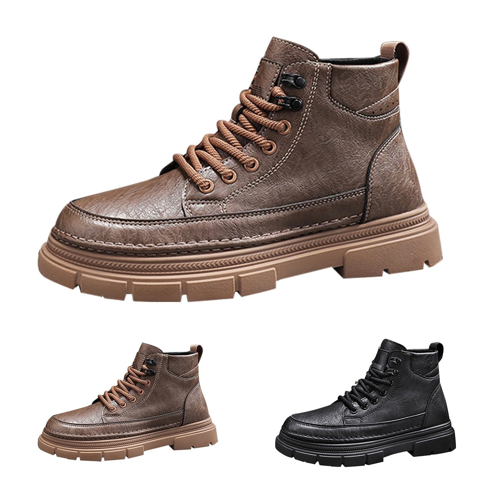 Ankle Boots Damen Leder Schnürstiefel Plateau Motorrad Lederstiefel