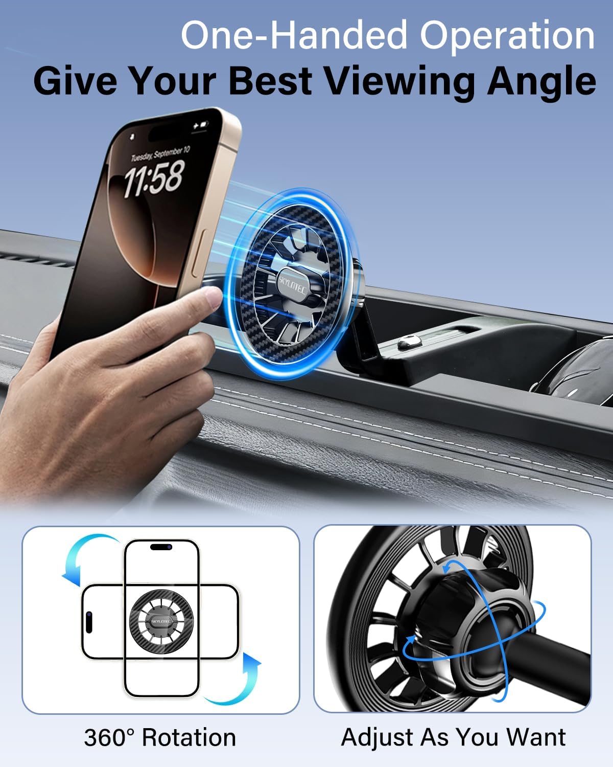 SKYLOTEC Phone Holder for Jeep Wrangler JK JKU 2011-2016 2017 2018 Accessories Automobile Cradles Magnetic Phone Mount Compatible with MagSafe, Strong Magnets Dashboard Mount Dash Tray