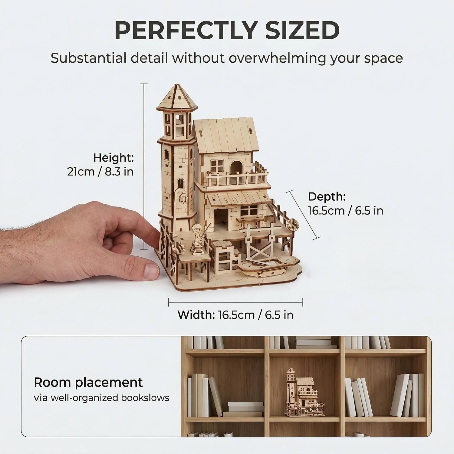 3D Wooden Puzzle for Adults - Lighthouse & Fisherman's Cottage Model Kit DIY Laser Cut Assembly Craft with Boat & Figure - No Glue Required - Unique Brain Teaser & Home Decor Gift