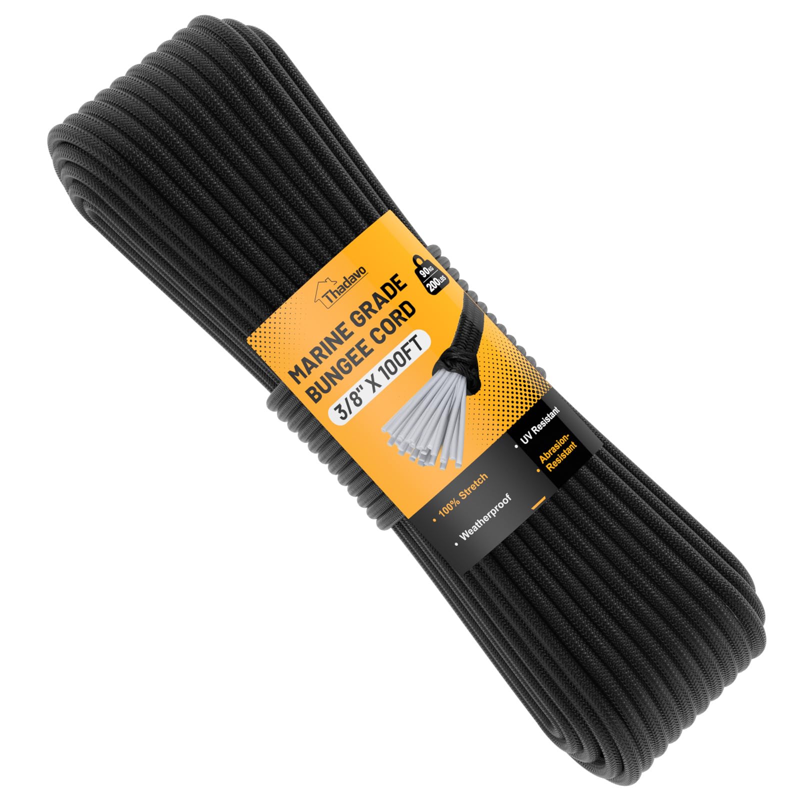 Marine Grade Bungee Cords Heavy Duty Outdoor, 3/8" 100FT Elastic Rope