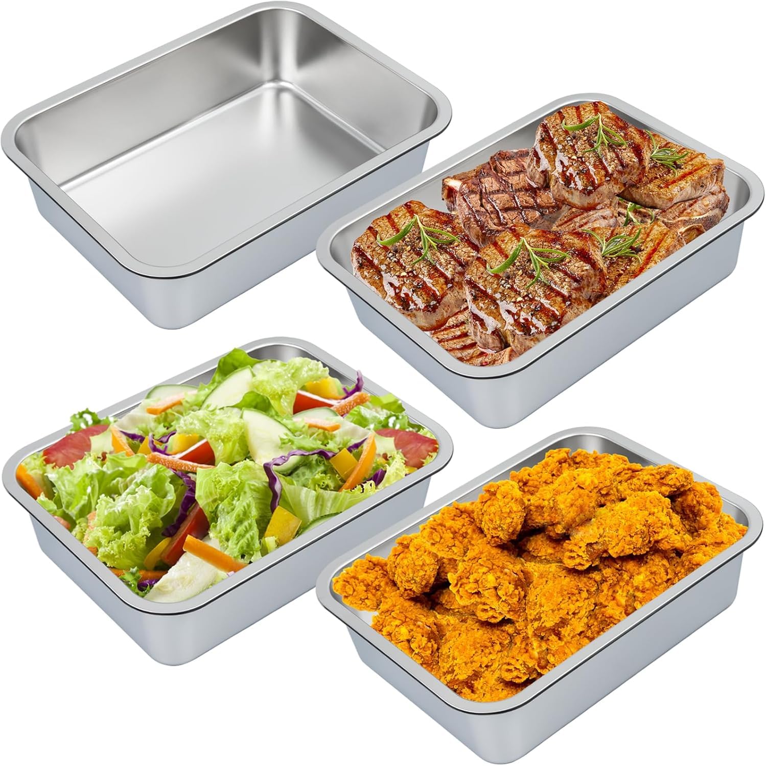 Confezione da 4 contenitori per autobus commerciali in acciaio inox, resistenti per lavare i piatti, preparare la carne e riporre la cucina, scatola per autobus ristorante di grande capacità