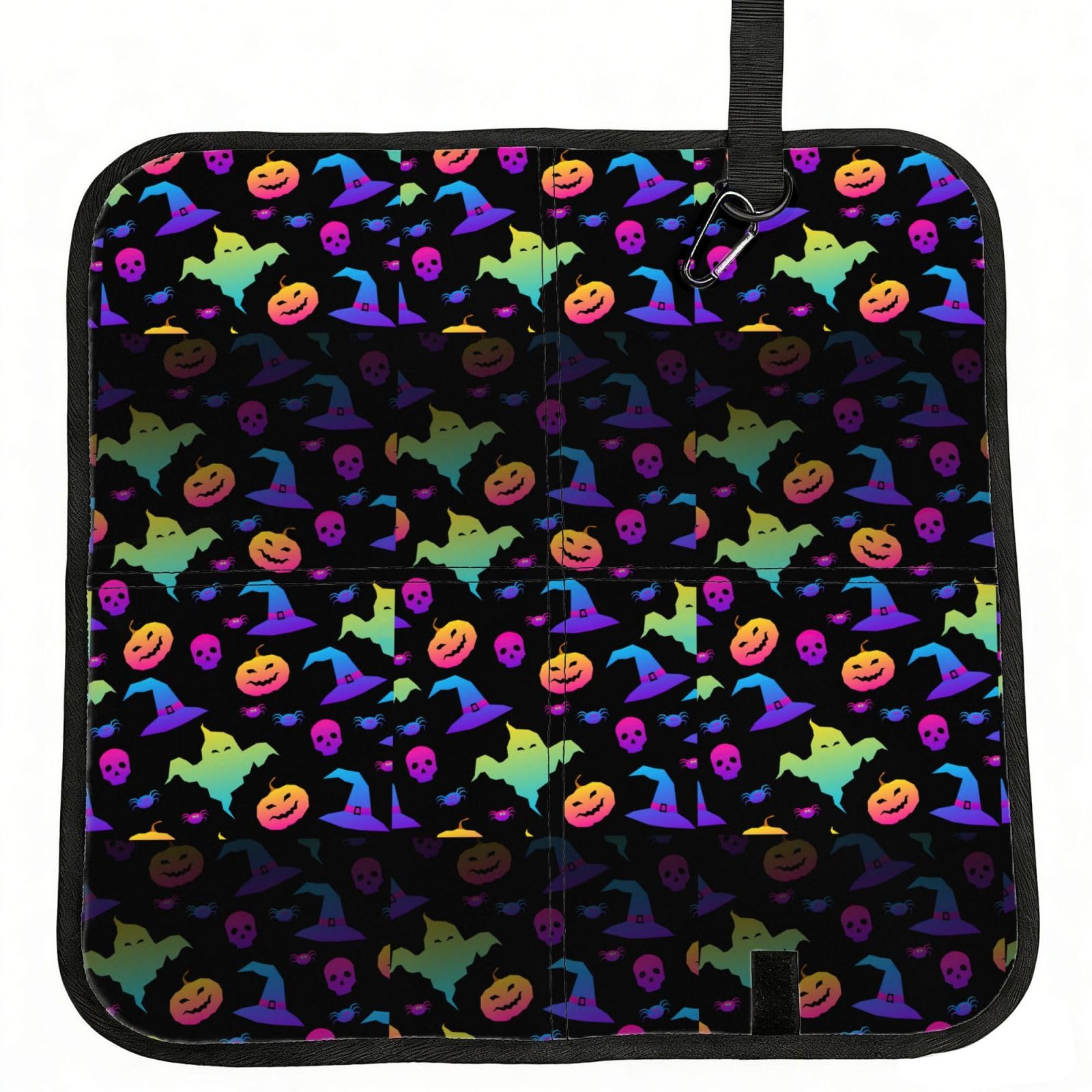 VCzsdff Rainbow Halloween Ghost Witch Hat Spiders Print Portable Seat Cushion Folding Bleacher Pad Compact Picnic Sitting Mat Polyester 40cm