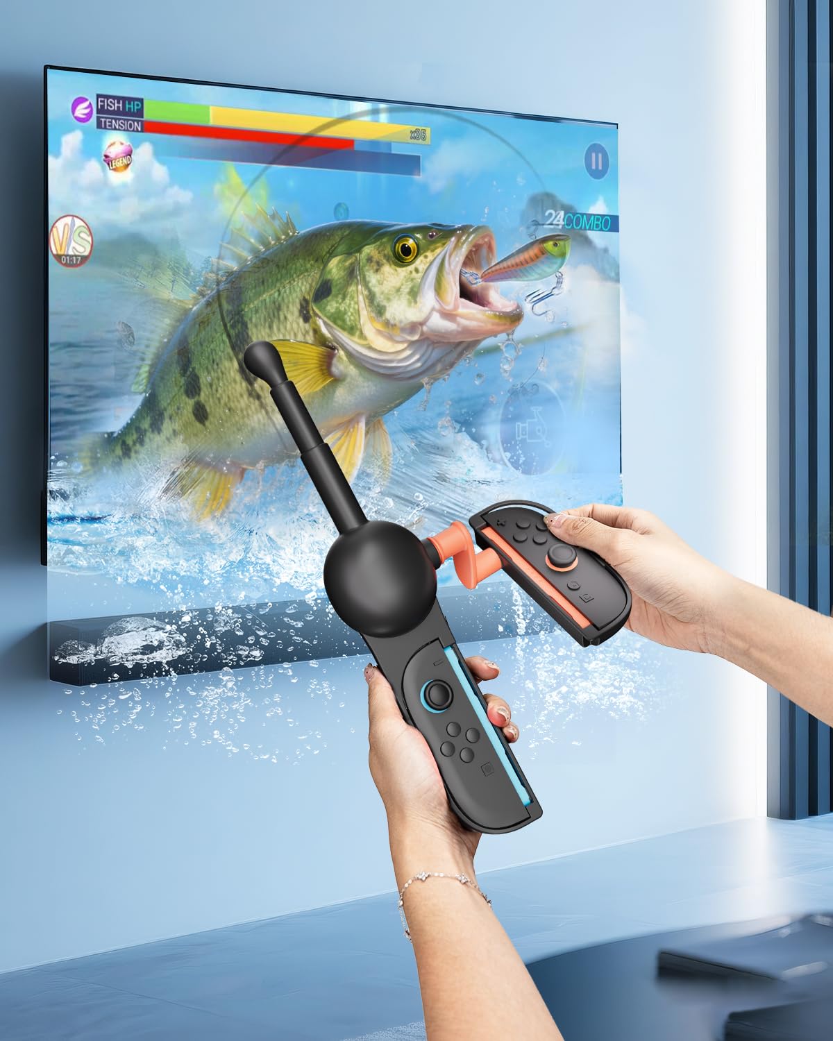 Nargos Fishing Rod Controller for Nintendo Switch 2/ Switch/ Switch Oled, Gaming Accessory, Compatible with Bass Pro Shops: The Strike & Fishing Star World Tour, Ideal for Family Fun & Gifting
