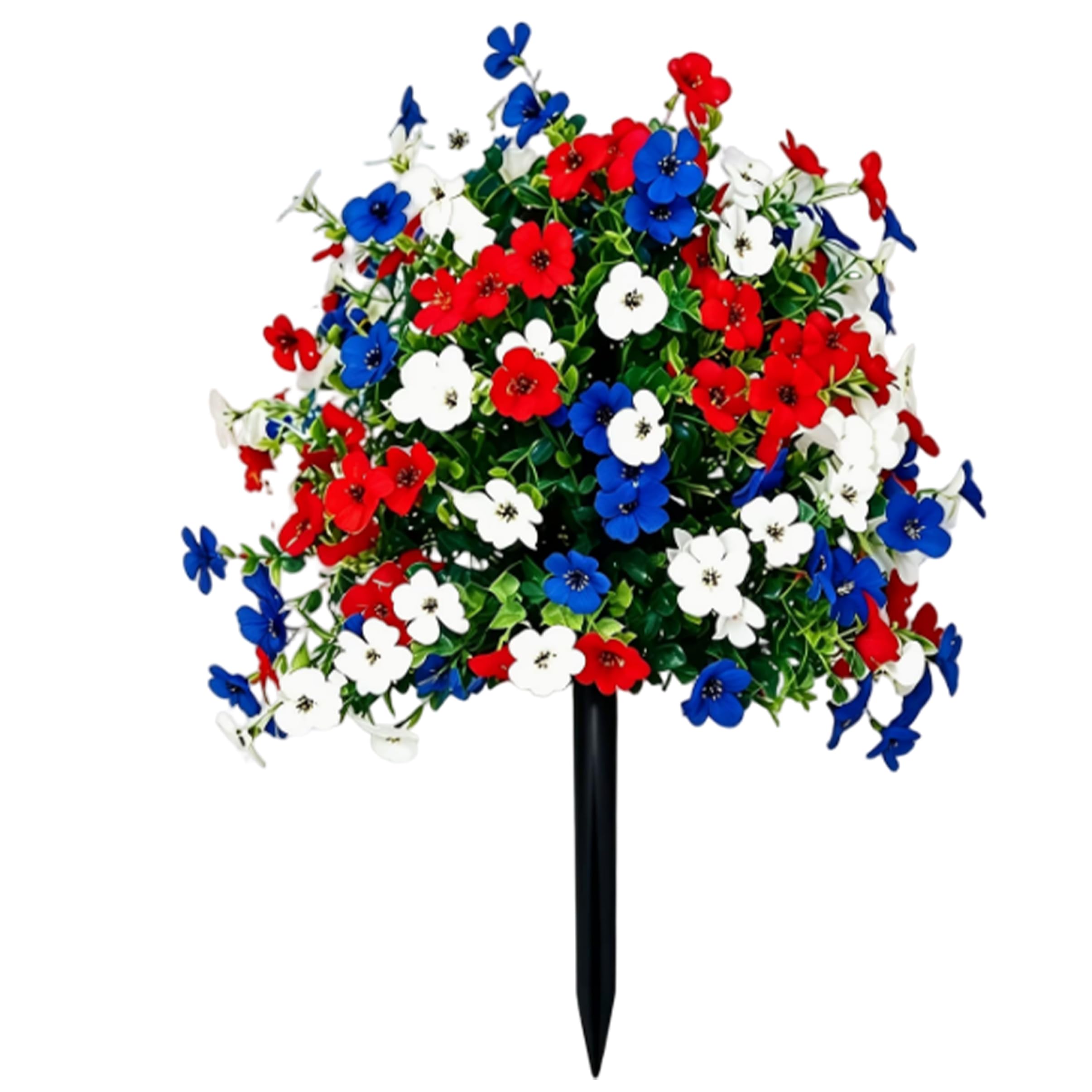 Neptuiby Artificial Flowers for Outdoors with Ground Stakes, Faux Outdoor Plants - Multi-color Garden Stakes, 45cm/17.72inch (red+blue+white)